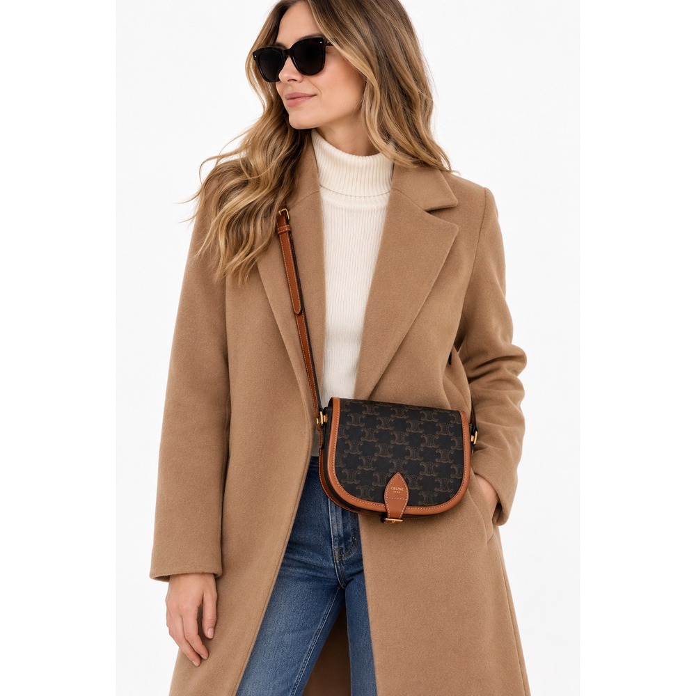 Celine Triomphe Folco Crossbody Bag M Coated Canvas Leather Luxury Chic Fall